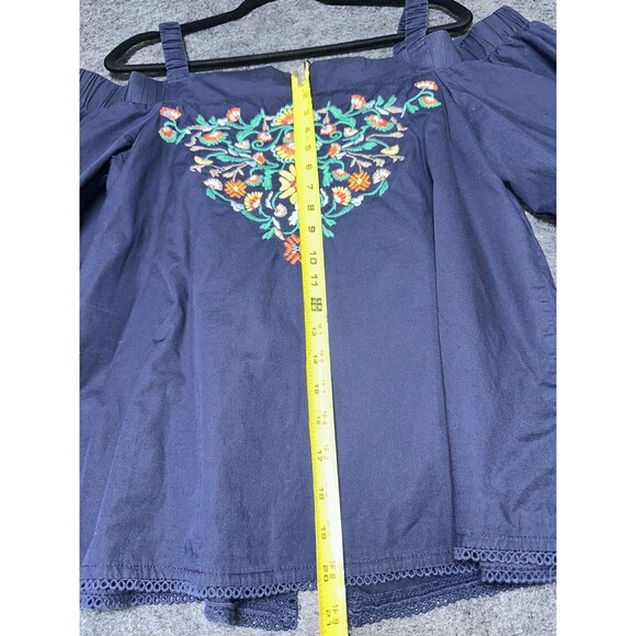 Democracy Top Womens Large Blue Off Shoulder Floral Embroidered Boho Modern - Picture 5 of 6